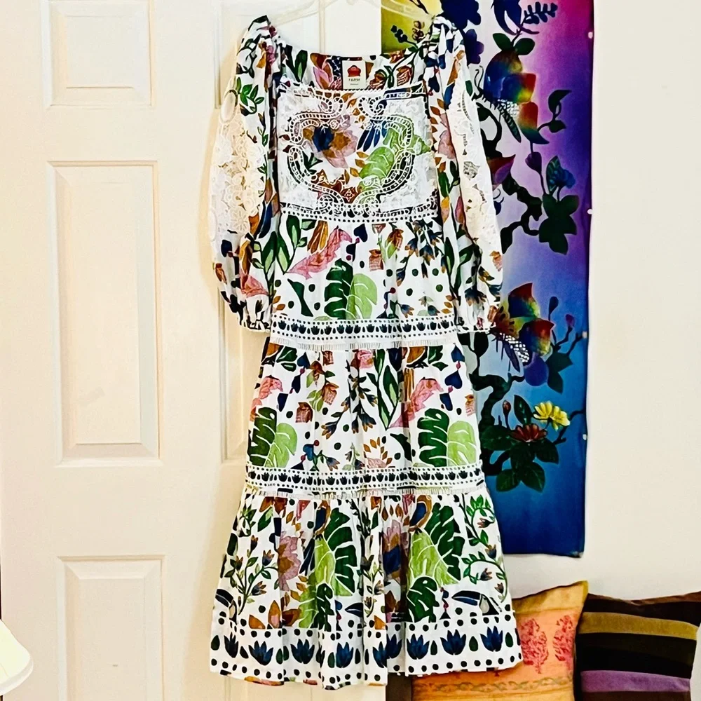 🌺🎉HP🎉🌺 NWOT Farm Rio Summer Garden Lace Midi Dress - Picture 9 of 16
